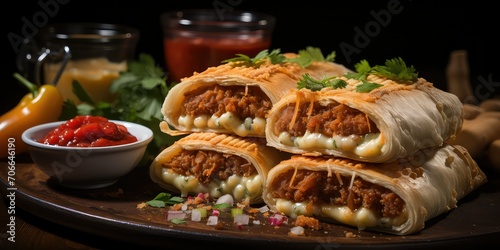 Chimichanga Culinary Fiesta, A Visual Extravaganza of Fried Burrito Bliss, Savory Delight in Every Crunchy Bite. 