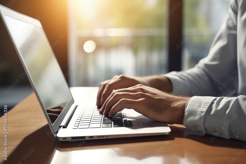 Young man working on laptop in office