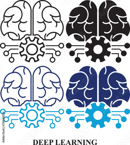 Digital Deep Learning Artificial intelligence black & white and colorful icon set. Editable icon set of AI Deep Education isolated on white background. high quality icon set of AI Super Brain.