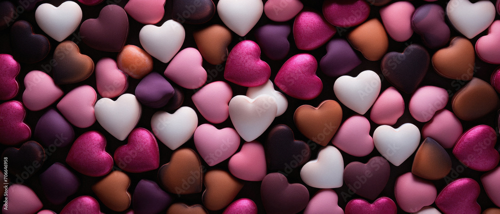 Valentines day background with multicolored hearts.