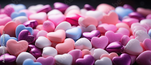 Valentines day background with pink  blue and white hearts.