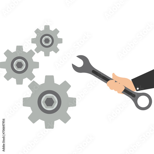 Entrepreneur hand grip wrench essential to make machines work well, Business solutions to fix problems, expertise and skills to drive success.

