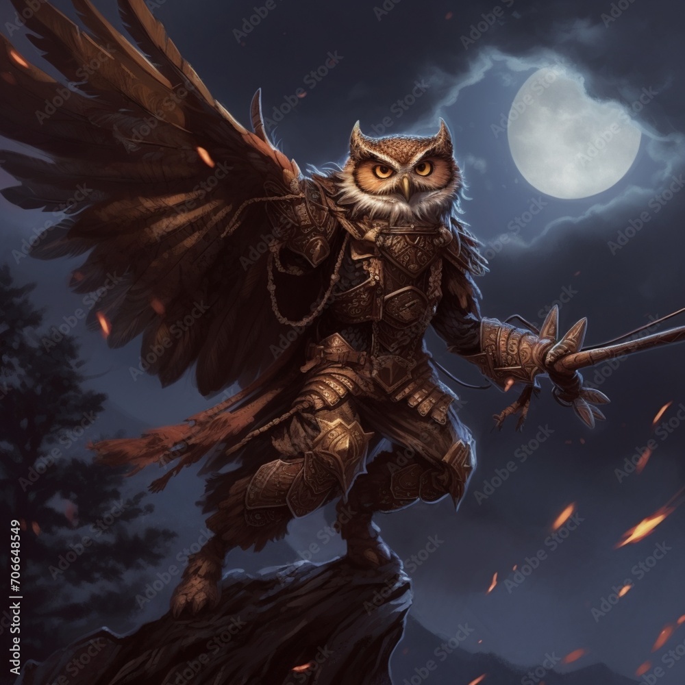 Beautiful great hero soldier brown eagle owl bird flying picture
