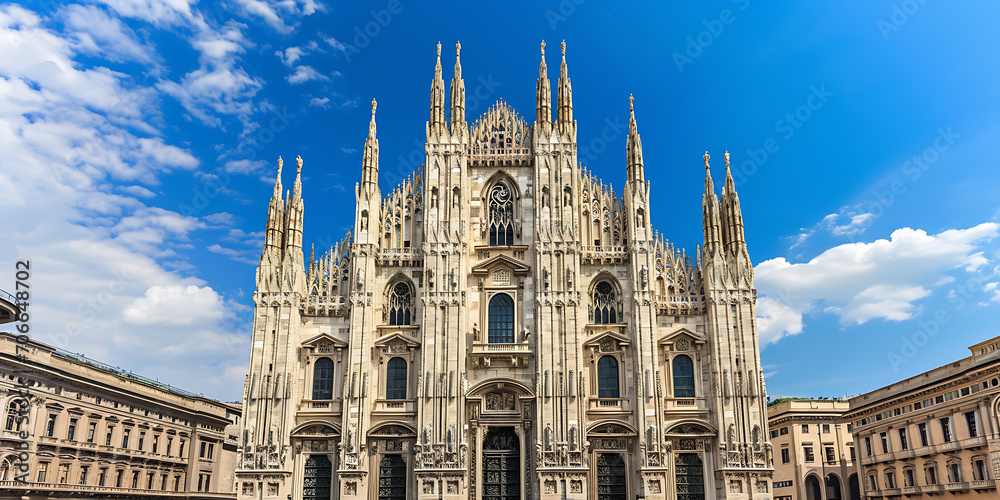 Uma imagem detalhada dos altos pináculos e arcos pontiagudos de uma catedral gótica, exibindo as intrincadas esculturas em pedra e o design majestoso do estilo arquitetônico gótico.