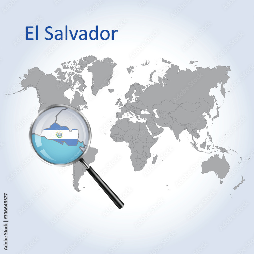 Magnified map of El Salvador with the flag of El Salvador enlargement of maps, Vector Art Magnified map of El Salvador with the flag of El Salvador enlargement of maps, Vector Art