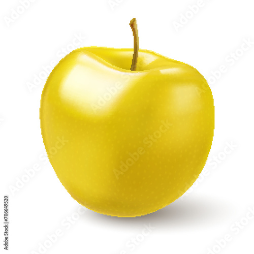 Realistic 3D Vector illustration of fresh Yellow Apple  Realistic Gradient Design  Isolated on White Backdrop