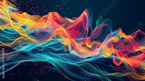 A dynamic visualization of data analytics, employing vibrant colors and flowing patterns to illustrate the insights and intelligence derived from complex datasets in strategic decision-making.