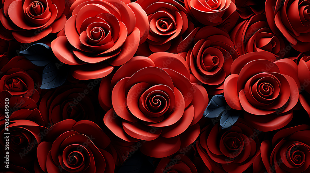 Bright, red rose seamless flower for wall tiles design, 3d illustration Bright, red rose seamless flower for wall tiles design, 3d illustration