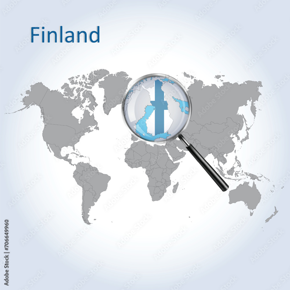 Magnified map Finland with the flag of Finland enlargement of maps, Vector Art Magnified map Finland with the flag of Finland enlargement of maps, Vector Art