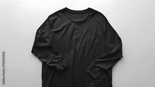 Black Long Sleeve T-Shirt Mockup on White Background