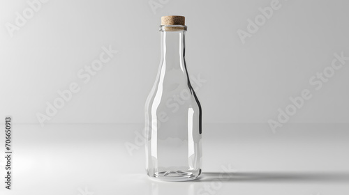 Empty Clear Glass Bottle with Cork Mockup on White Background