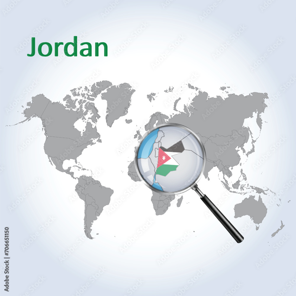 Magnified map Jordan with the flag of Jordan enlargement of maps, Vector Art Magnified map Jordan with the flag of Jordan enlargement of maps, Vector Art