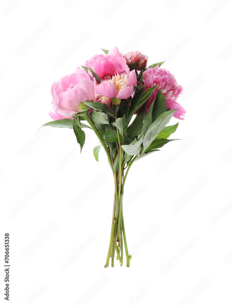 Bouquet of beautiful peonies on white background