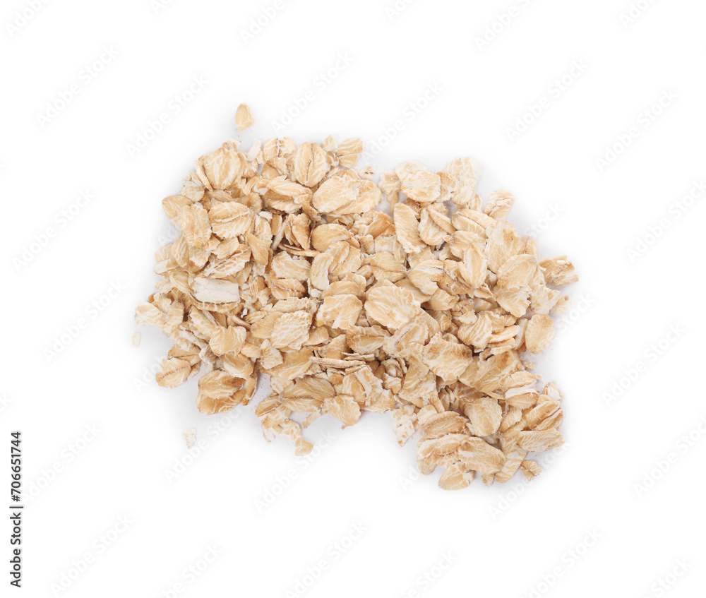 Pile of oatmeal isolated on white, top view Pile of oatmeal isolated on white, top view