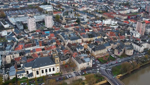 Aerial of the old town of the city Thionville in France on a sunny morning in late fall. photo