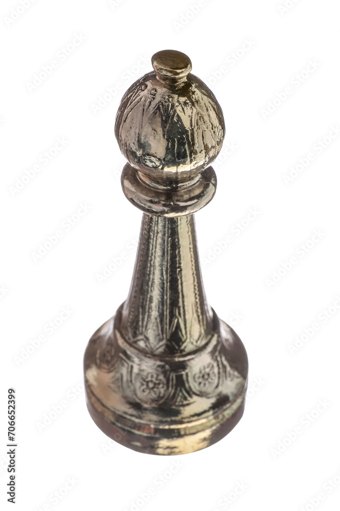 One golden chess bishop isolated on white One golden chess bishop isolated on white