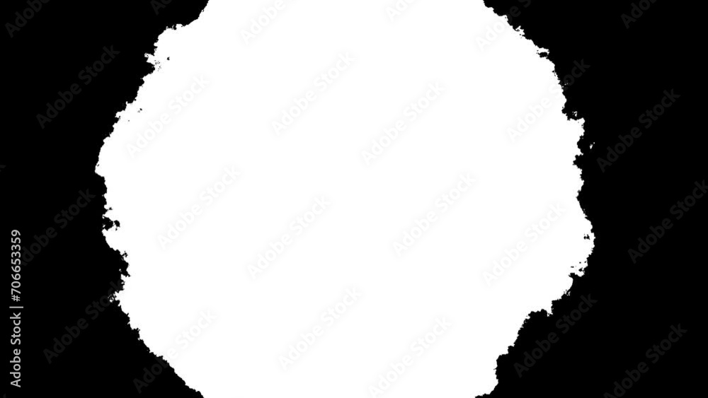 Black and white transition. Ink background. Ink splatter. Abstract slow motion transition reveal. Overlay, alpha matte composition