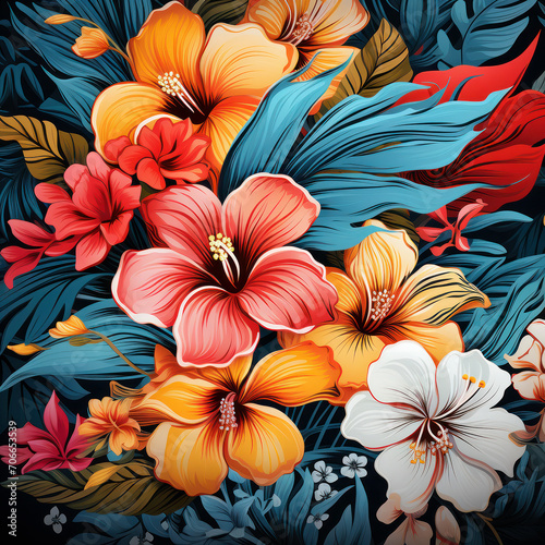 Exotic flowers in full bloom  radiating tropical warmth and color