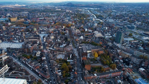 Aerial view around the old town of Charleroi in Belgium on a cloudy afternoon in autumn.