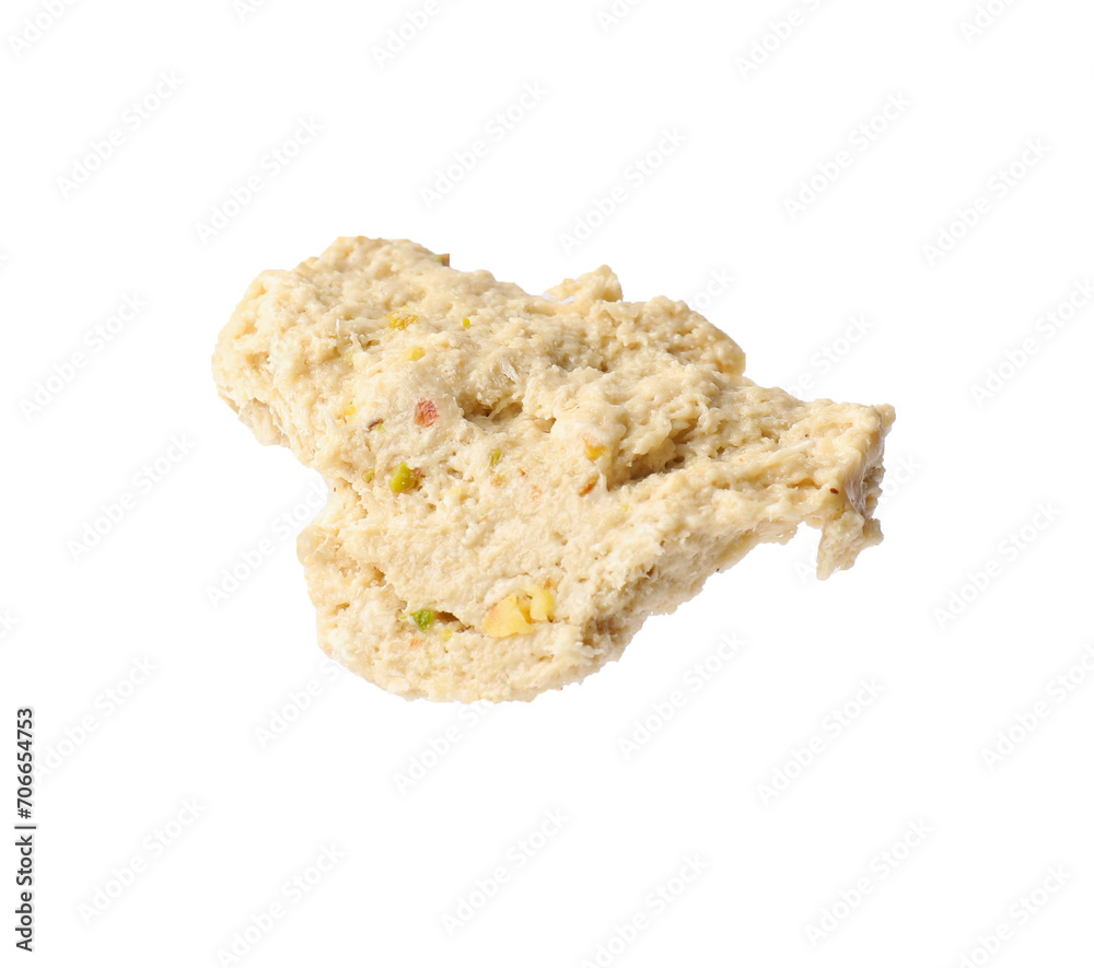 Piece of tasty pistachio halva isolated on white Piece of tasty pistachio halva isolated on white