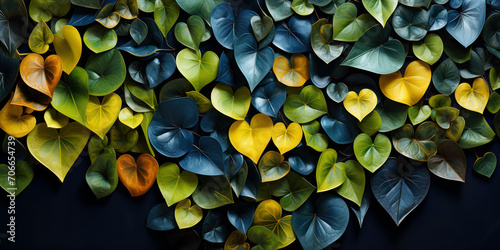 Varied heart-shaped leaves in a spectrum of aquatic tones