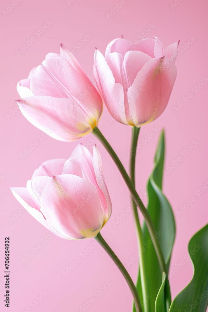 Pink Tulip flower as vertical Greeting card template composition