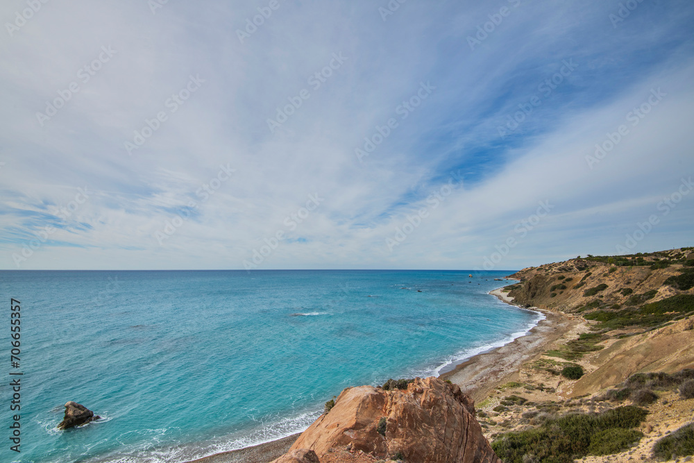 Aphrodite's Rock or Aphrodite's beach_Petra tou Romiou beach, the birthplace of Aphrodite (Venus) in Cyprus 