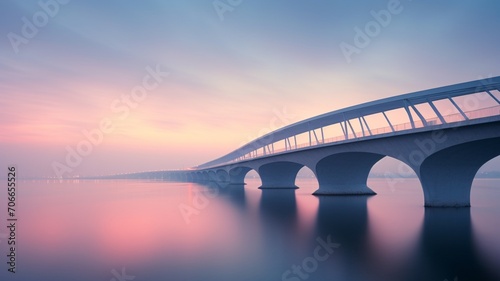Beautiful long bridge over river sunset view wallpaper © DolonChapa