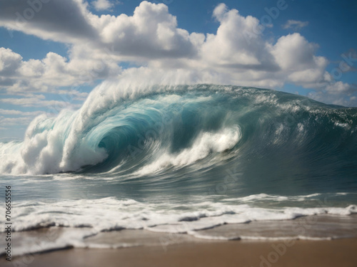 A massive wave crashes in the ocean. Generated with AI