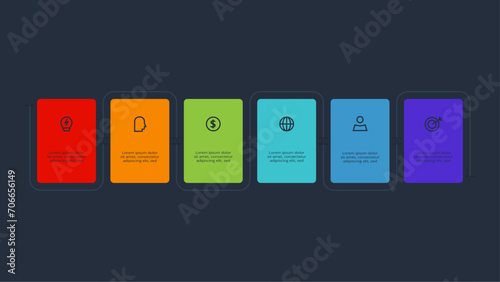 Rectangles infographic with 6 steps, options, parts or processes. Business data visualization.