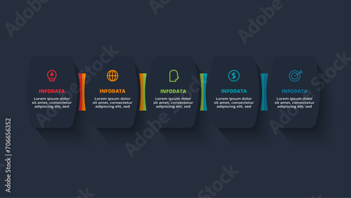 Rectangles infographic with 5 steps, options, parts or processes. Business data visualization.