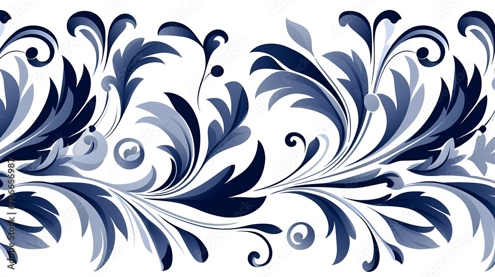 Abstract blue and white arabesque floral ornament indigo blue seamless wallpaper background banner	 - obrazy, fototapety, plakaty 