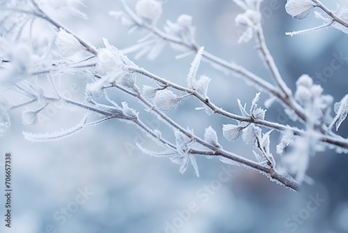 Tree branch covered with white frost