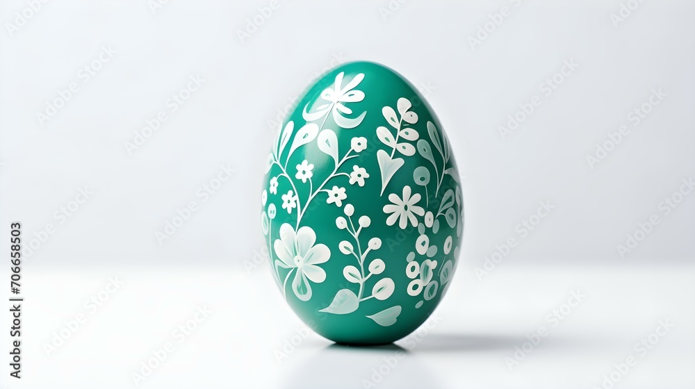 Hand Painted Easter Egg in emerald Colors on a white Background. Elegant Easter Template with Copy Space Hand Painted Easter Egg in emerald Colors on a white Background. Elegant Easter Template with Copy Space