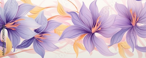 Saffron pastel template of flower designs with leaves and petals 
