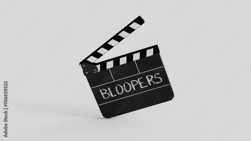 Naklejka premium Clapper Boards with Bloopers word for outtakes mistakes wrong flubs Movie 3D Illustration