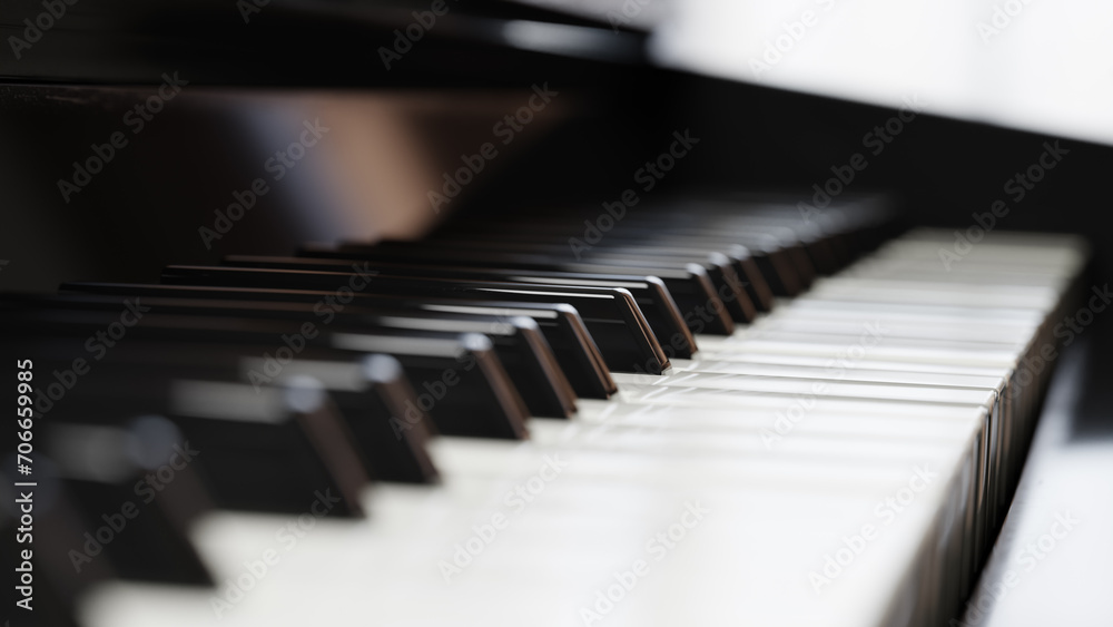 Close-up piano keyboard with selective focus. 3d rendering Close-up piano keyboard with selective focus. 3d rendering