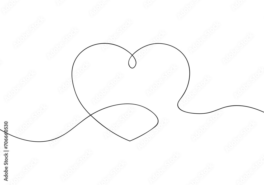 Heart line art continuous one line drawing. Simple linear style. Heart shape. Black and white. Valentine's Day, wedding, love, couple symbol icon. Romantic symbol. Doodle. Vector illustration.