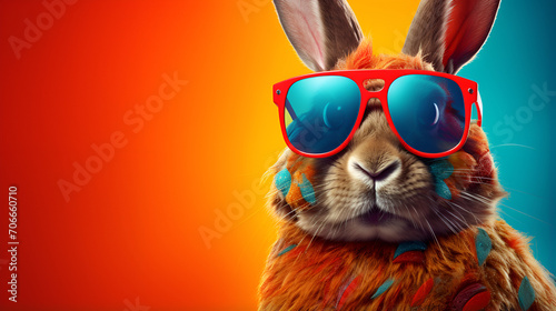 Cool Easter bunny with sunglasses in front of a colorful background,Cool bunny in glasses with selective focus,Cool Easter bunny with sunglasses and a bow tie in front of a colorful background,Shades 