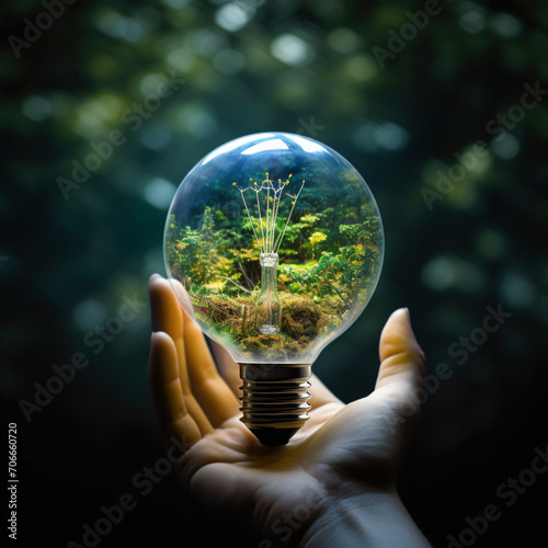 Blossoming Ideas: Lightbulb with Growing Plants - A Creative Fusion of Innovation and Nature's Flourishing Beauty - Generative AI