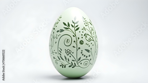 Hand Painted Easter Egg in light green Colors on a white Background. Elegant Easter Template with Copy Space