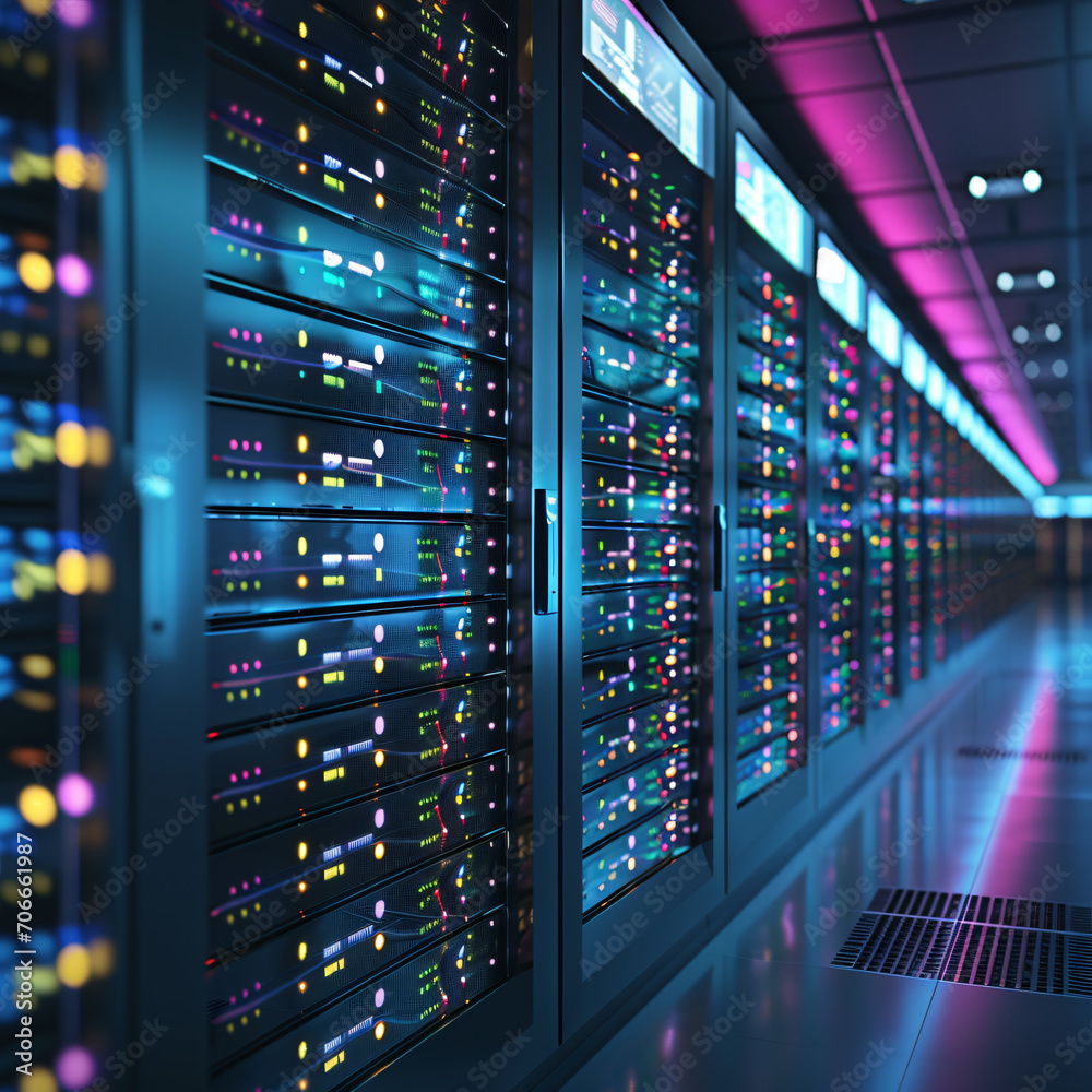 Neon Nexus: Server Room Illuminated with Vibrant Lights - A Futuristic Array of Servers Aglow in Neon Hues - Generative AI Neon Nexus: Server Room Illuminated with Vibrant Lights - A Futuristic Array of Servers Aglow in Neon Hues - Generative AI