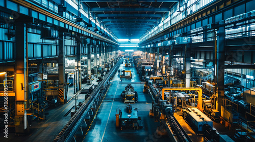 Bustling factory floor representing industrial sector, AI Generated photo