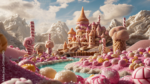 Castle made of candy and chocolate in land of sweets, AI Generated