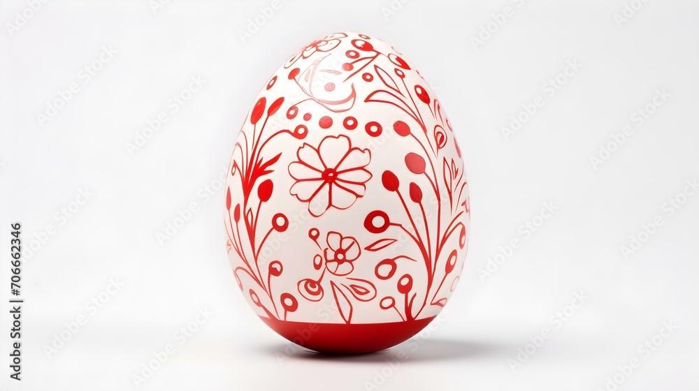 Hand Painted Easter Egg in light red Colors on a white Background. Elegant Easter Template with Copy Space
