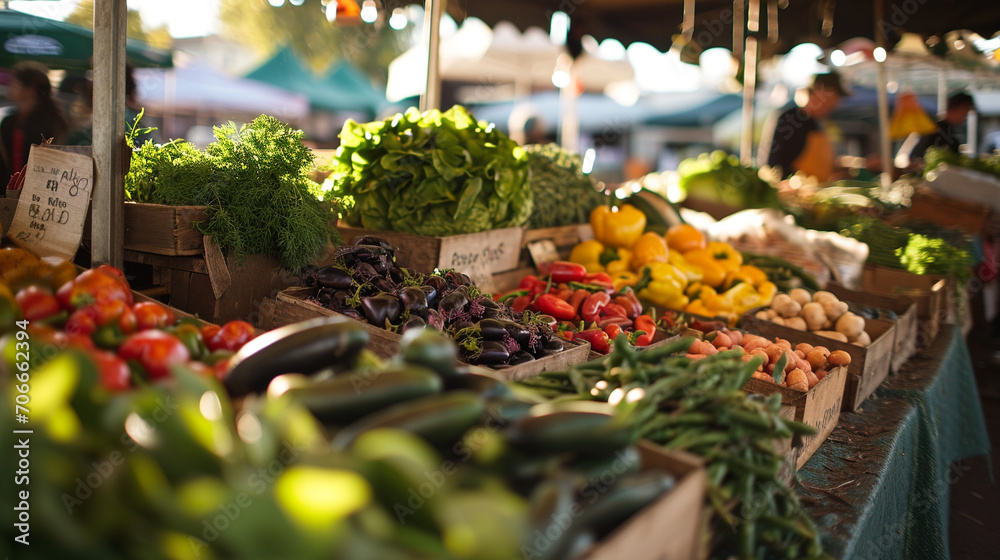 Lively farmer market selling produce grown via sustainable agriculture, AI Generated