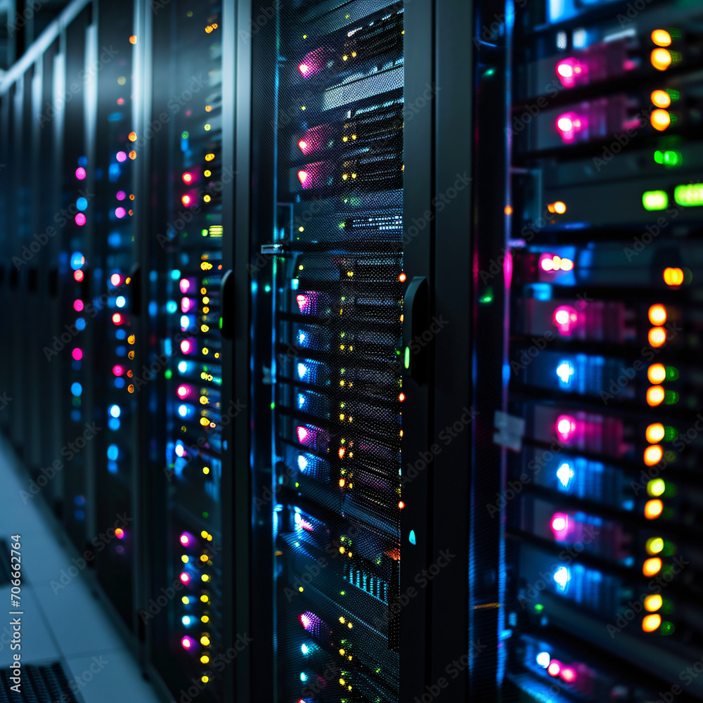 Neon Nexus: Server Room Illuminated with Vibrant Lights - A Futuristic Array of Servers Aglow in Neon Hues - Generative AI Neon Nexus: Server Room Illuminated with Vibrant Lights - A Futuristic Array of Servers Aglow in Neon Hues - Generative AI