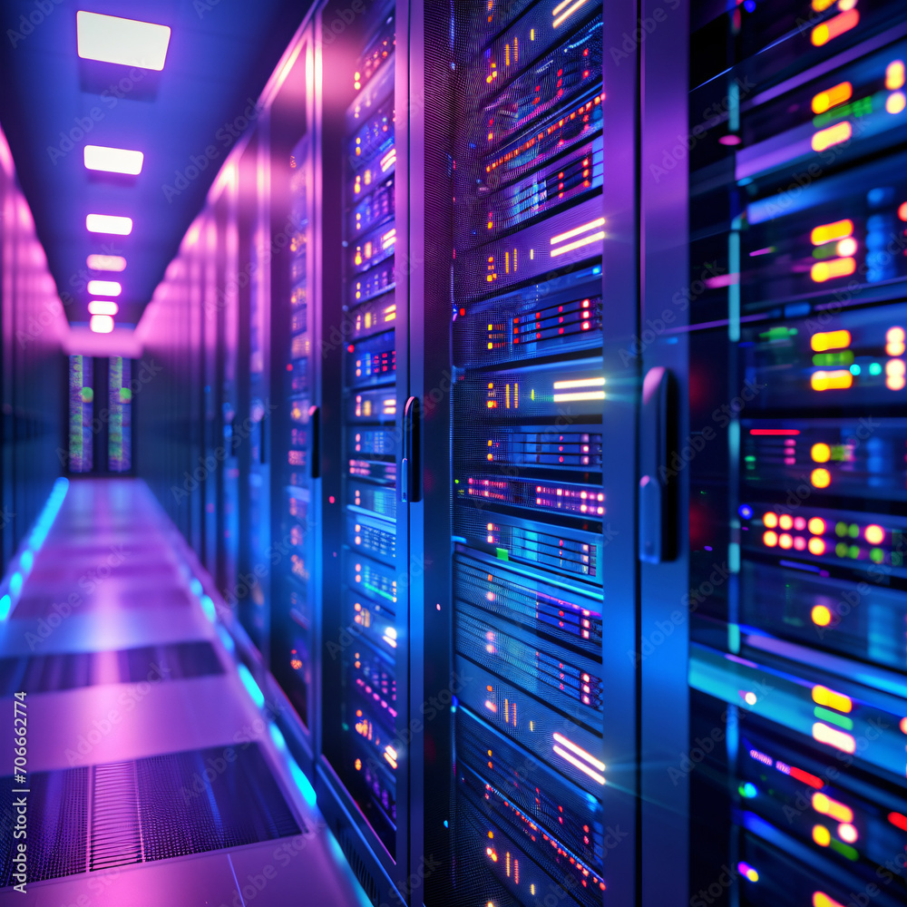 Neon Nexus: Server Room Illuminated with Vibrant Lights - A Futuristic Array of Servers Aglow in Neon Hues - Generative AI Neon Nexus: Server Room Illuminated with Vibrant Lights - A Futuristic Array of Servers Aglow in Neon Hues - Generative AI