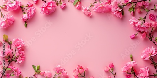 Pink Blossoms Frame on Pastel Background for Invitations and Greetings