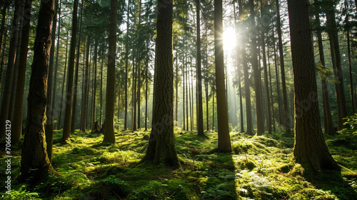 Undisturbed forest with protected trees indicating sustainable forestry, AI Generated